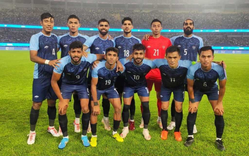 Indian football team at the 2023 Asian Games held at Hangzhou in China. 